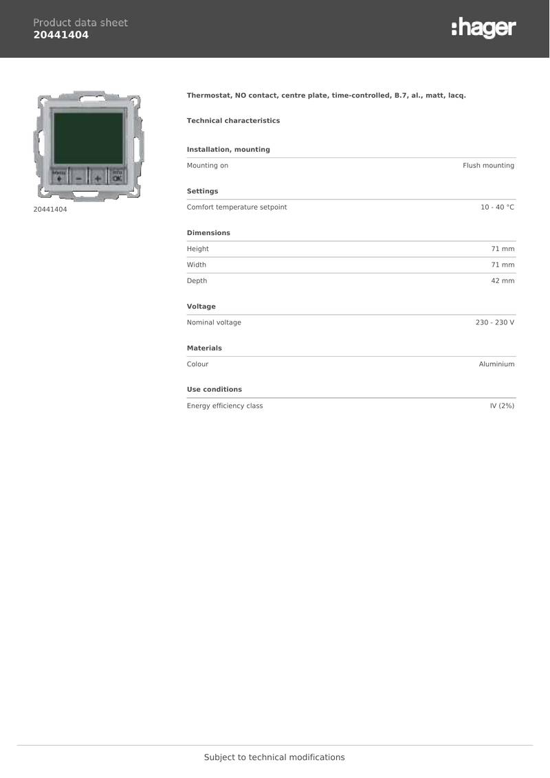 hager 20441404 Thermostat Owner’s Manual