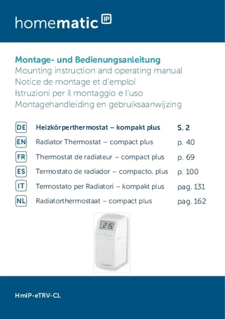 homematic IP IP HmIP-eTRV-CL Radiator Thermostat Instruction Manual