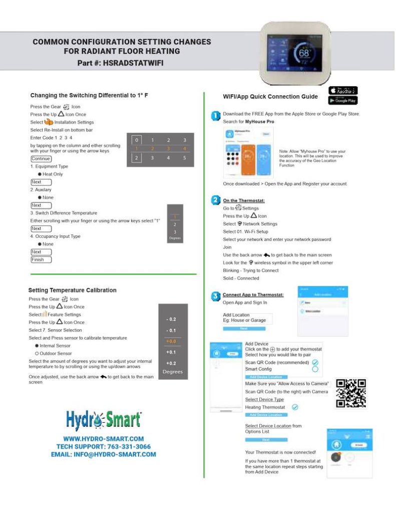 Hydro Smart HSRADSTATWIFI HSRadStat Wi Fi Thermostat User Guide