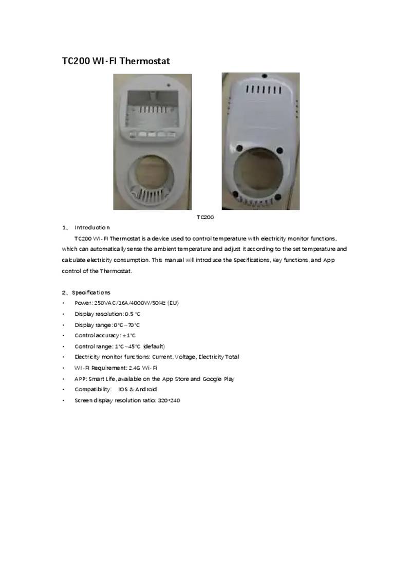 NINGBO TC200 Smart WI-FI Thermostat Owner’s Manual